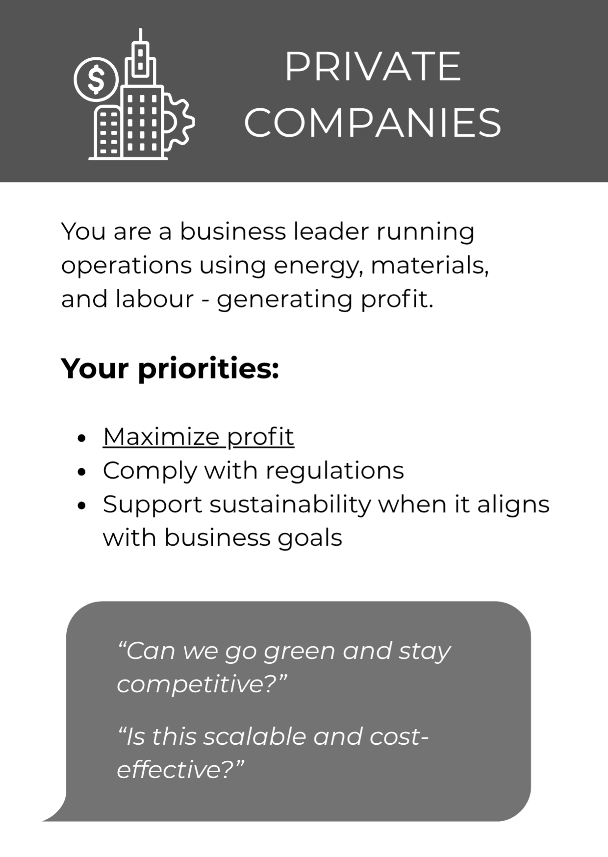 Private Company Persona Card